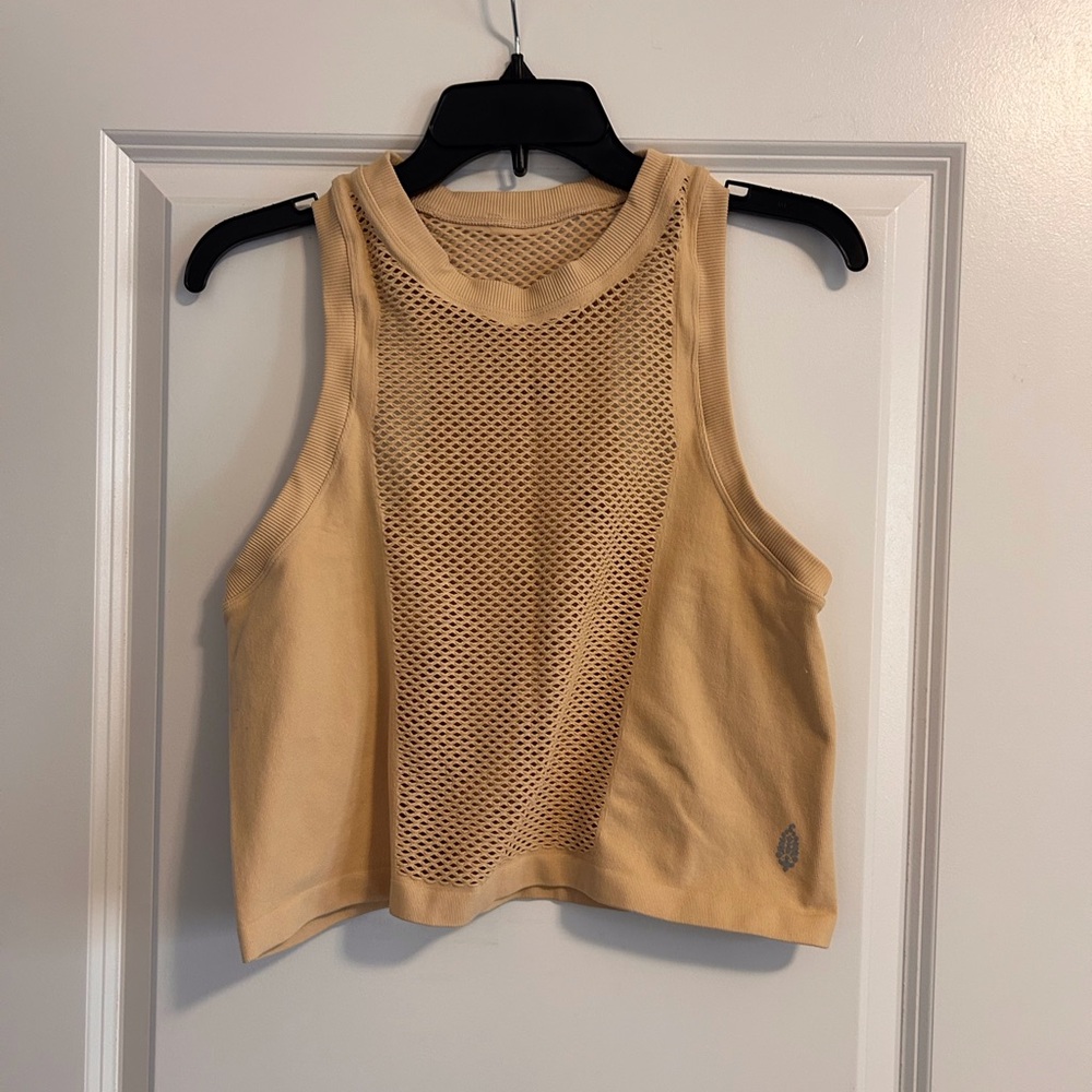 FREE PEOPLE Sleeveless Mesh Panel Tan Top